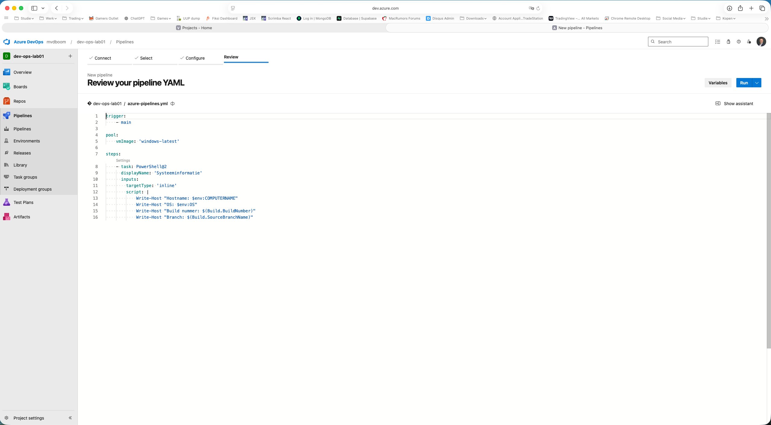 Pipeline-wizard stap 4: YAML-beoordeling met bestaande code